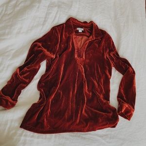 Sundance Silk Red Velvet Collar Popover Top S